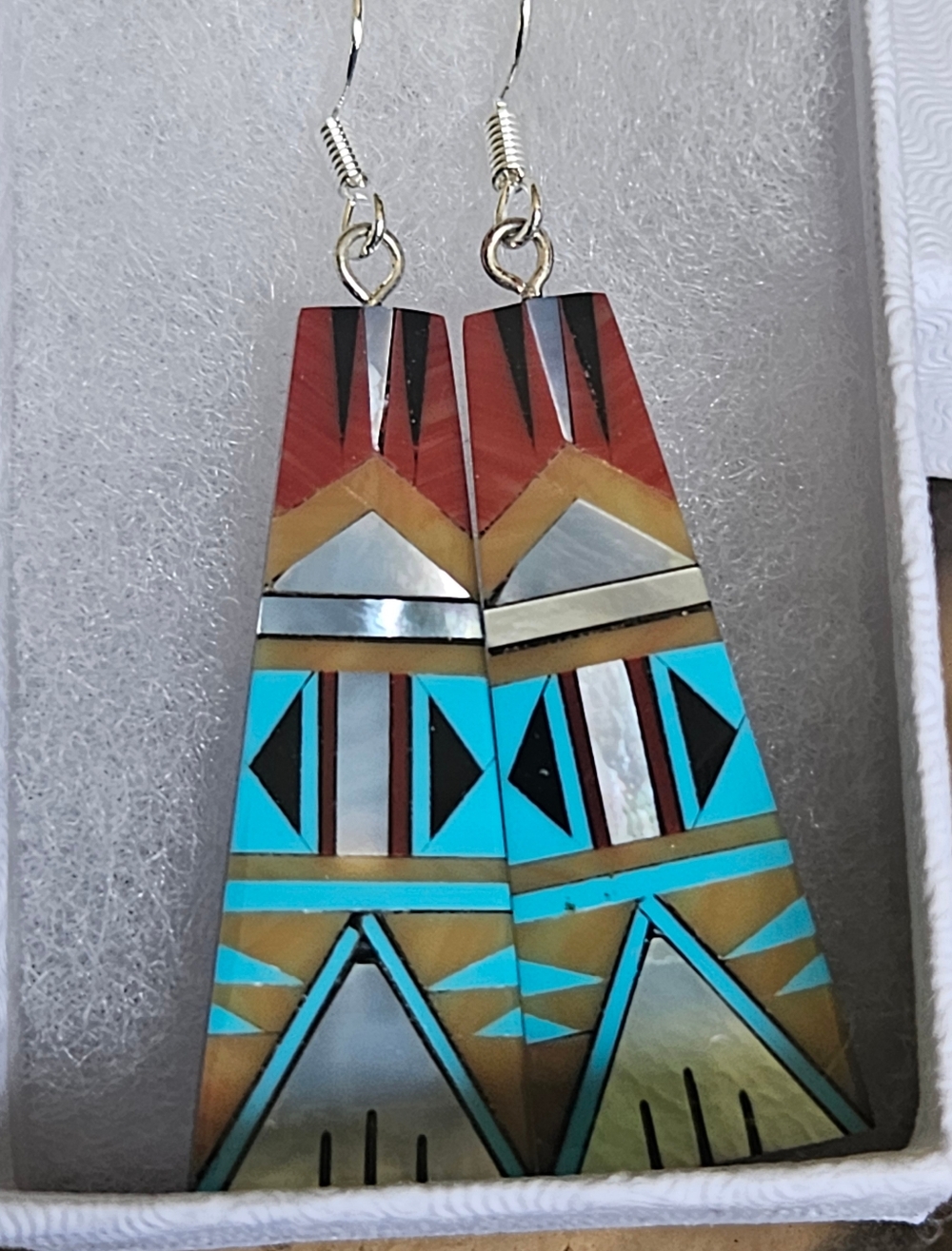 Inlaid Turquoise & Multi Gems Earrings 925 Silver